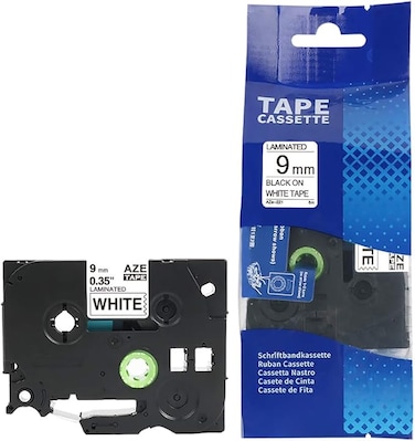 Aimo 9 mm x 8 meter Compatible TZe Label Tape Cartridge for P-Touch Label Printers (Black on White)
