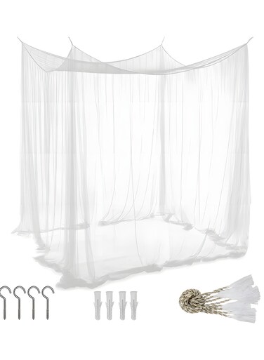 Large Mosquito Net,Double Bed Mosquito Netting,4 Corner Post Canopy Bed Curtain Decorative,Elegant Bed Curtains,Fine Meshes Luxury Mosquito Large Square Net,Bed Curtains Tents Netting(White)