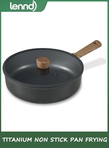 Frying Pan with Lid 28cm, Wok Pan Hybrid Tech Saut&Atilde;&copy; Pans Nonstick, Deep Frying Pan Titanium Pan Chef's Pan, Stay-cool Handle, Compatible with All Stoves, Black