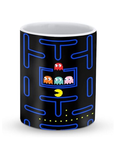 Stylizedd Designer Printed Coffee Mug with Heavy Duty Handle 11oz Ceramic Personalised Gift Mugs Cup [Microwave Safe &amp; Dishwasher Proof ] - Pacman