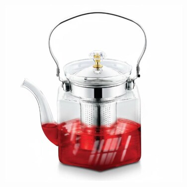 Glass Teapot 1300ml with Stainless Steel Infuser, Heat Resistant Clear Tea Kettle with Handle