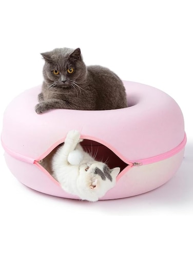 Cat Tunnel Bed, Cat Tunnel, Indoor Cat Hideout, Donut Cat Bed, Universal for All Seasons Cat Condo and Cat Cave (24 in * 24 in* 11 in) (Pink)