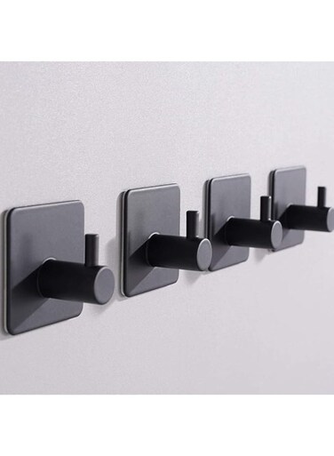 Upgraded 4-Pack Heavy Duty Adhesive Hooks - Strong Hold of 10kg - Perfect for Towels, Coats, Bathroom, and Door Storage - Sleek Black Design
