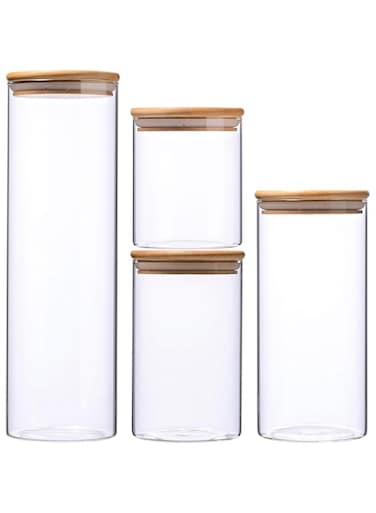 Leaf House 1.8/1.1/0.8/0.5L High Capacity Borosilicate Glass Cylinder Food Storage Container Airtight Canister Jar with Lid (Set of 4)