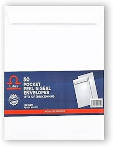 A3 White Envelopes, 16&amp;times;12 &amp;ndash; 100GSM (Peel &amp;amp; Seal 50 Pieces Box)