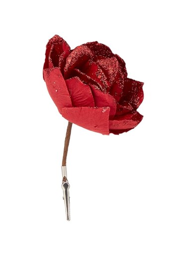 Koopman Christmas Flower Glitter On Clip Red Assorted 1 Piece