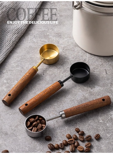 steel coffee powder measuring spoon, quantitative measurement of 15ML grams, milk powder spoon, measuring spoon, walnut handle coffee bean spoon&iuml;&frac14;&circ;golden&iuml;&frac14;&permil;