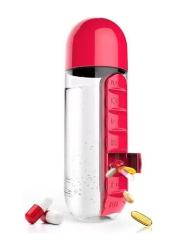 Bottle with Pill Holder, Portable Inserted Pill Case Bottle with Weekly Day Marker Reminder for Travel Office Outdoor