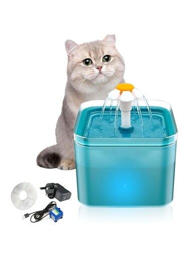 LUMINS Cat Water Fountain, Ultra Silent Cat Fountain 67oz/2L, with LED Light, Activated Carbon Filter, Pet Water Fountain for Cats/Dogs Cat Drinking Fountains with Water Level, Blue(LM123)