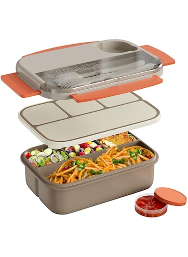 Bento Box, 1300ML Lunch Box with Tableware and Sauce Jar, Leak-Proof BPA-Free Lunch Container with Compartments for Adults Kids, Microwave and Dishwasher Safe, for Outdoors, Office, School