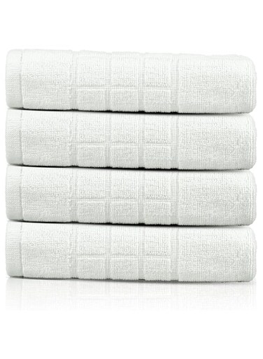 Set of 4 Pieces White 50x70cm Bath Mat with Box Design Border   750GSM   Extra Absorbent and Super Soft