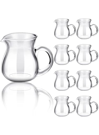Suclain 16 Pieces Classic Glass Creamer Pitcher Milk Pourer 4 oz Small Glass Pitcher with Handle Clear Syrup Heat Resistant Mini Pitcher for Coffee Tea Serving Syrup Kitchen Decor
