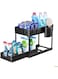 Raxoom 1pcs Under Sink Organizer │ Multi-Purpose 2-Tier Storage Rack for Kitchen &amp; Bathroom │ Space-Saving Sliding Shelf with Non-Slip Stand &amp; 4 Hooks │ Compact Design for Laundry &amp; Workspace 【Black】
