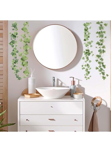 Hanging Leaves Wall Stickers for Bedroom: Peel and Stick Green Leaf Wall Decals - Living Room Office Bathroom