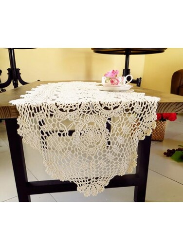 Laivigo Handmade Crochet Lace Table Cloth Doilies Doily,Rectangle,16 x 35 Inch,White