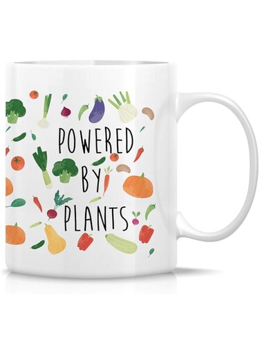 Retreez Funny Mug - Powered By Plants Vegan Vegetarian 11 Oz Ceramic Coffee Mugs - Funny, Sarcastic, Motivational, Inspirational birthday gifts for friends, him her coworkers, sister, bro, dad, mom