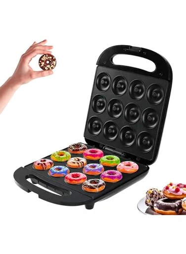 RADIOTRONICS 1200W Donut Maker, pancakes maker Machine, Bake 12 Doughnuts, Non-stick Surface, cake machine, Double-sided heating, Perfect for Breakfast, Snacks, Desserts &amp; More