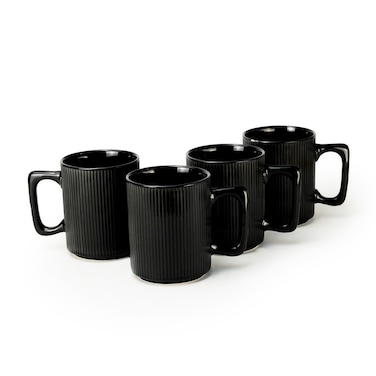Art Stoneware ZOE 4PCS Mug Set   385 ML Black Coffee Mug Set   Durable Coffee Cup Set for Home &amp; Office   Cups for Cappuccino, Latte, Tea &amp; Cocoa Restaurant Coffee Mugs