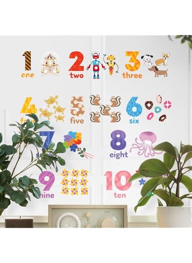 Number Wall Decals Children Number Stickers Alphabet Wall Decals Peel and Stick Animal Number Wall Stickers Educational Classroom Stickers for Kids Nursery Bedroom Living Room Playroom Decorations