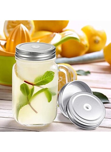 TERRIFI 6 Pack Canning Lids - Stainless Steel Sealing Mason Jar Lids with 70mm Silver Metal Straw Hole - Wide Mouth Leakproof and Durable Proof Fits Storage Jars(Silver)