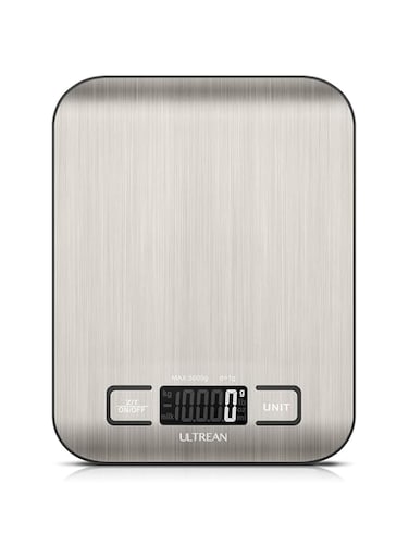 Ultrean Digital Food Scale, High Precision Kitchen Scale, Measures in Grams and Ounces for Cooking and Baking, 5 Units with Tare Function, Stainless Surface (Batteries Included) - Silver