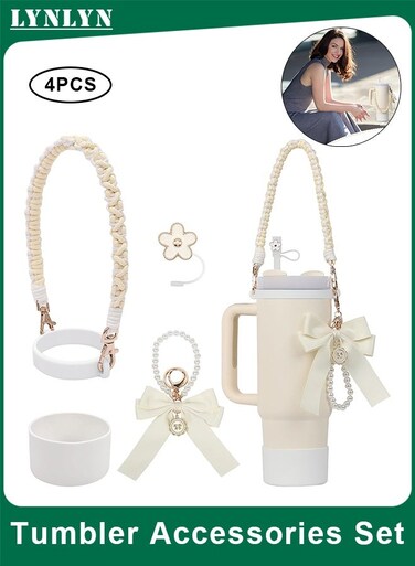 Tumbler Accessories Set with Flower Straw Topper, Bow Charms, Silicone Charm and Protective Boot, Gift for Women (Cup Not Included)