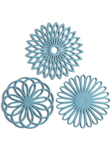 colinda Set of 3 Silicone Trivet Mat - Hot Pot Holder Hot Pads for Table &amp; Countertop - Trivet for Hot Dishes - Non-Slip &amp; Heat Resistant Modern Kitchen Hot Pads for Pots &amp; Pans, Turquoise