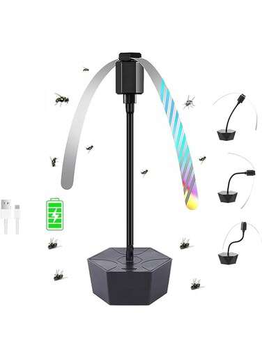 Fly Fans for Tables Rechargeable, Fly Fans for Food, Mosquito Repellent Portable Table Keep Flies Away Flexible Fly Repellent, Outdoor Fans Table Top Fly Fan with Holographic Food Spinner Soft Blade