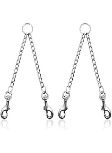 YuCool 2 Pieces Metal Double Dog Lead Rope,DanziX Durable Dog Chain Chew Proof Tangle Free Dual Pet Dog Leash Extension Splitter Lead for 2 Dogs for Walking（Sliver）