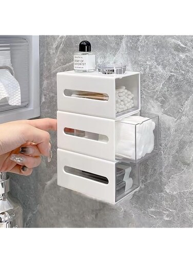 TERRIFI Qtip Holder Dispenser, Stackable Hair Accessories Organizer, Wall Mounted Cotton Ball Organizers,Bathroom Canisters Storage for Floss, Hairpin, Rubber Band, Clip (Set of 3)