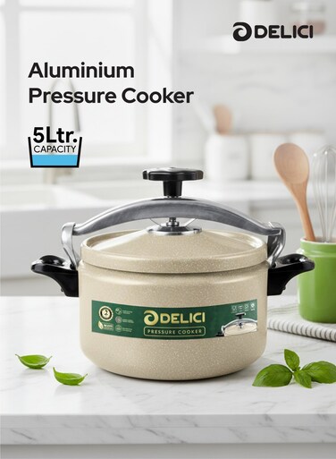 Aluminium Pressure Cooker 5 Litre (DPC 5B) &acirc;&euro;&ldquo; Durable Aluminum Body &amp; Lid, Fast &amp; Safe Cooking, Strong Heat-Resistant Base, Safety Locking Mechanism, Long-Lasting Rubber Gasket, 2-Year Warranty