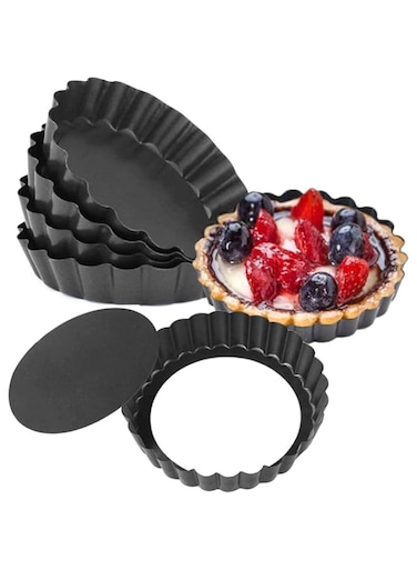 U-HOOME 5 Inch Tart Pans, Nonstick Mini Quiche Pan Removable Bottom Tart Pan Cheesecake Pan Tart Mold Set of 6