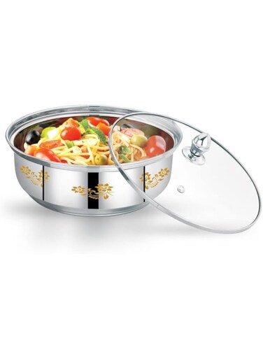 Royalford 18 CM Zaika Stainless Steel Serving Bowl with Glass Lid- RF11610 Premium-Quality Stainless steel Includes a Tempered Glass Lid Silver