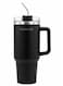 Mobcos Plain Insulated Travel Tumbler 1200ml   Stainless Steel Vacuum Flask with Handle, Straw &amp; Leakproof Lid   Reusable Coffee Mug   Water Bottle   Black