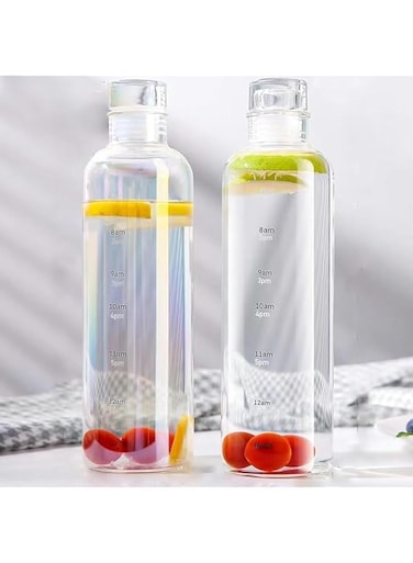 Glass Water Drinking Bottle with Time Marker and Reminder Quotes, Premium Reusable Glass Beverage Bottle, 100% Leakproof, for Juice Outdoor Sport Drink, 500ml (Gray, 2 Pcs)