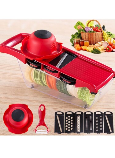 Vegetable Chopper Mandoline Slicer, 9 in 1 mandoline slicer cutter chopper and grater with Hand Protector, Interchangeable Blades - for Cutting Onions, Potatoes, Carrots and Other Fruits
