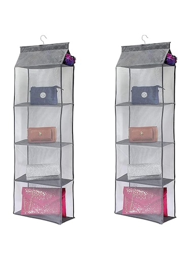 Aokraty Detachable Hanging Handbag Purse Organizer for Closet, Purse Bag Storage Holder for Wardrobe Closet with 4 Shelves Space Saving Purse Organizers System (2 Pack Grey)