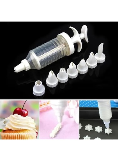 Goldedge 9pcs Cream Decorating Gun With Piping Tips Set, Cake Cookie Cream Gun Plastic Baking Appliance Injection Cream Decorating Machine