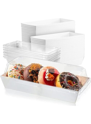 50 Pack White Disposable Sandwich Boxes with Clear Lids, Suitable for Bakery Treats, Candy, Chocolate, Desserts, Bread, Cake, and Egg Tart Packaging