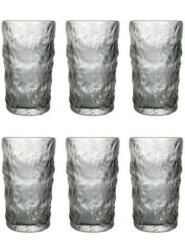 Gray Textured Glass Drinking Cups &acirc;&euro;&ldquo; 300ML Each, Premium Decorative Glassware For Coffee&iuml;&frac14;&OElig;Water, Juice &amp; Beverages
