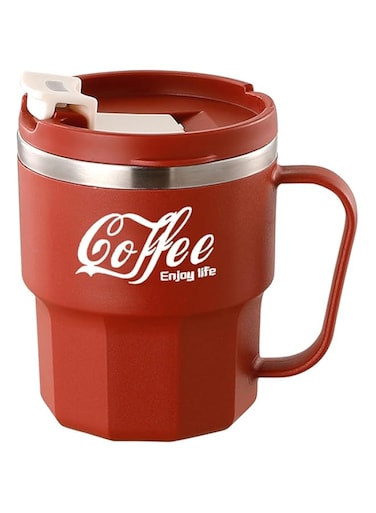 Jsofd 14oz Stainless Steel Coffee Mug with Handle Insulated, Double Wall Travel Mug Tumbler Cup with Sliding Lid, Vacuum Camping Cup for Hot &amp; Cold Drinks, Red (Red)