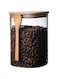 AKDC Square Glass Storage Jar with Wood Lids and Spoon 500ml Airtight Sealed Clear Borosilicate Canister Kitchen Food Storage Containers for Coffee Beans Tea Nuts[1 piece] (500, Rectangular, 1, 5810)