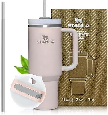 STANLA 40 oz Tumbler with Lid and Straw   Travel Mug for Iced Tea &amp; Coffee   100% Leakproof, Stainless Steel Insulated Tumbler for School,Office &amp; Gym   Cup Holder Friendly Base
