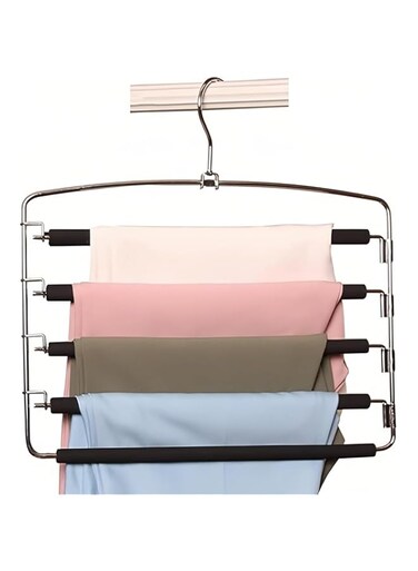 Tazweeq Pants Hangers, 5 Layers Trouser Hanger, Stainless Steel Space Saving Hanger with Non-Slip Foam Padded Swing Arm for Pants, Trousers, Jeans, Scarves, Skirts