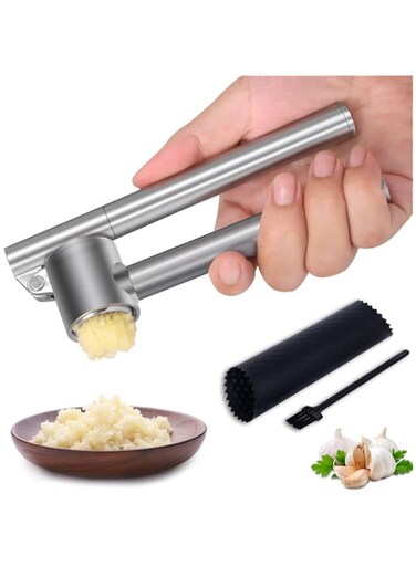 Mempedont Garlic Press Mincer - 304 Stainless Steel Garlic Crusher &amp; Peeler Set, Detachable, Heavy-duty, Rust Proof Garlic Mincer Design for Extracts More Garlic Paste Per Clove
