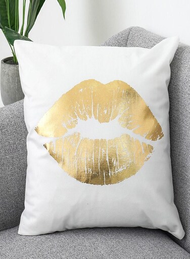 Cushion Covers D&Atilde;&copy;cor Throw Pillow Cover Gold Lips Printed Decorative Pillow Cushion Cover for Bedroom Sofa Car Home D&Atilde;&copy;cor