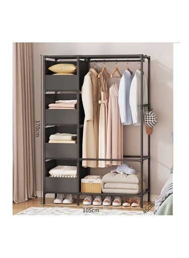 Portable Wardrobe Storage Cabinet, Clothes Storage Cabinet Without Curtains, Suitable For Living Room, Bedroom, Dressing Room, Black