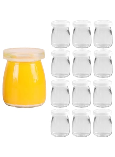 12PCS Yoghur Pudding Jar, Glass Container With Lid,100ml