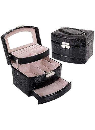 Three floors jewelry box Crocodile grain automatic leather Case