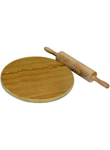 Manual Wooden Roti, Chapati Flatbread Tortilla Presser Maker with Rolling Pin, Brown, 12 Inch